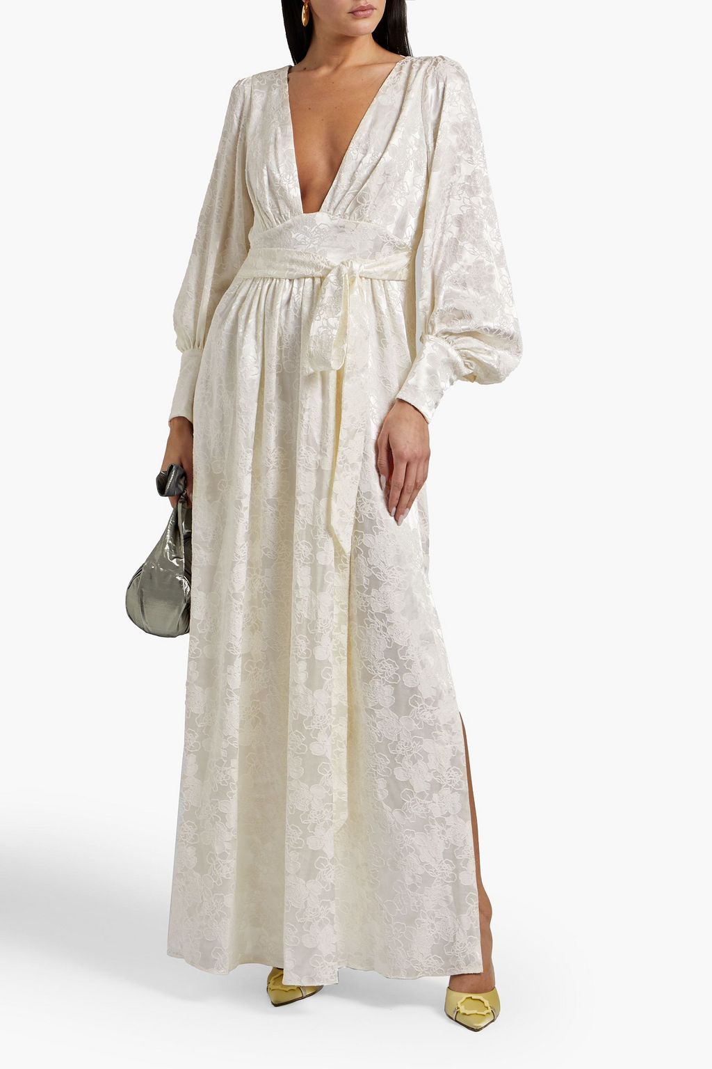 ONE33 SOCIAL Open-back belted stretch-jacquard maxi dress