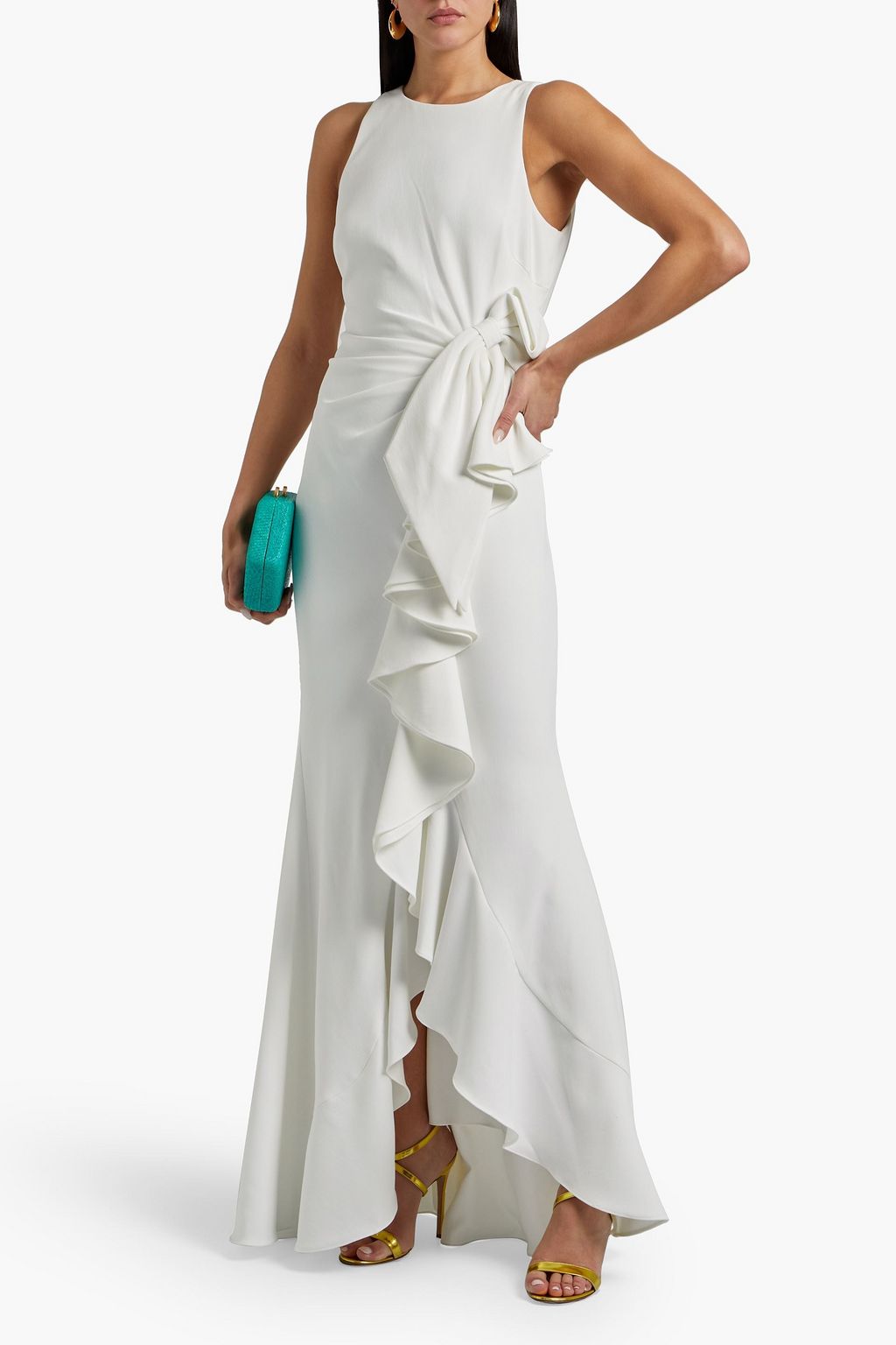 badgley mischka asymmetrical ruffle gown