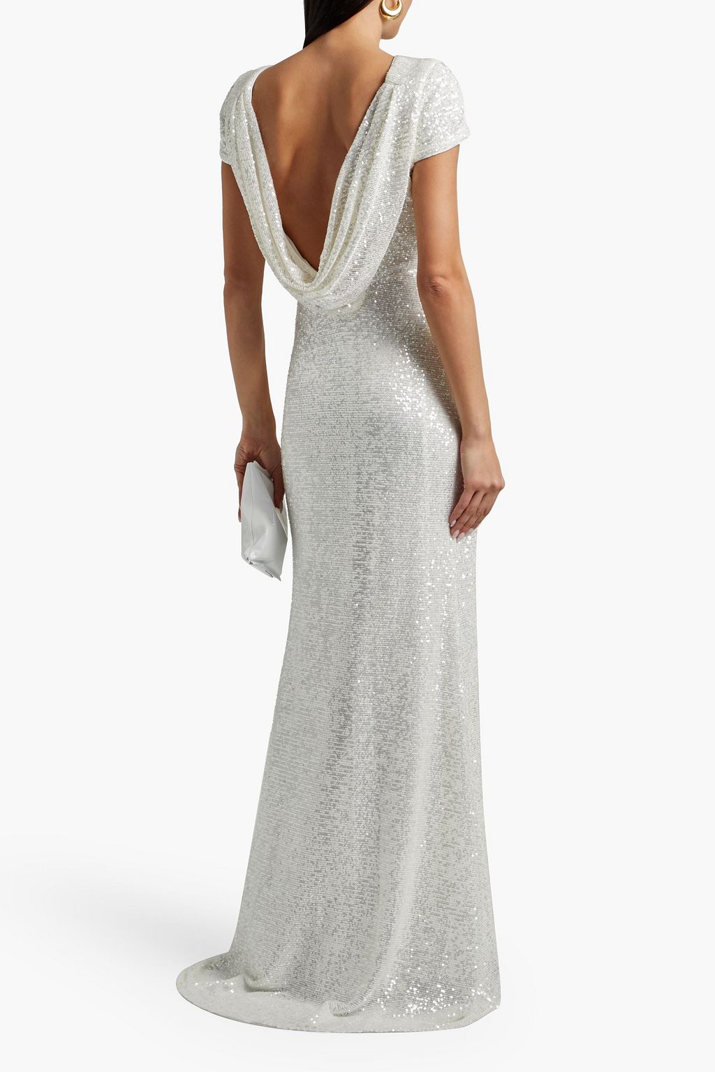 BADGLEY MISCHKA オープンバック ドレープ入り スパンコール付き ジャージー ロングドレス