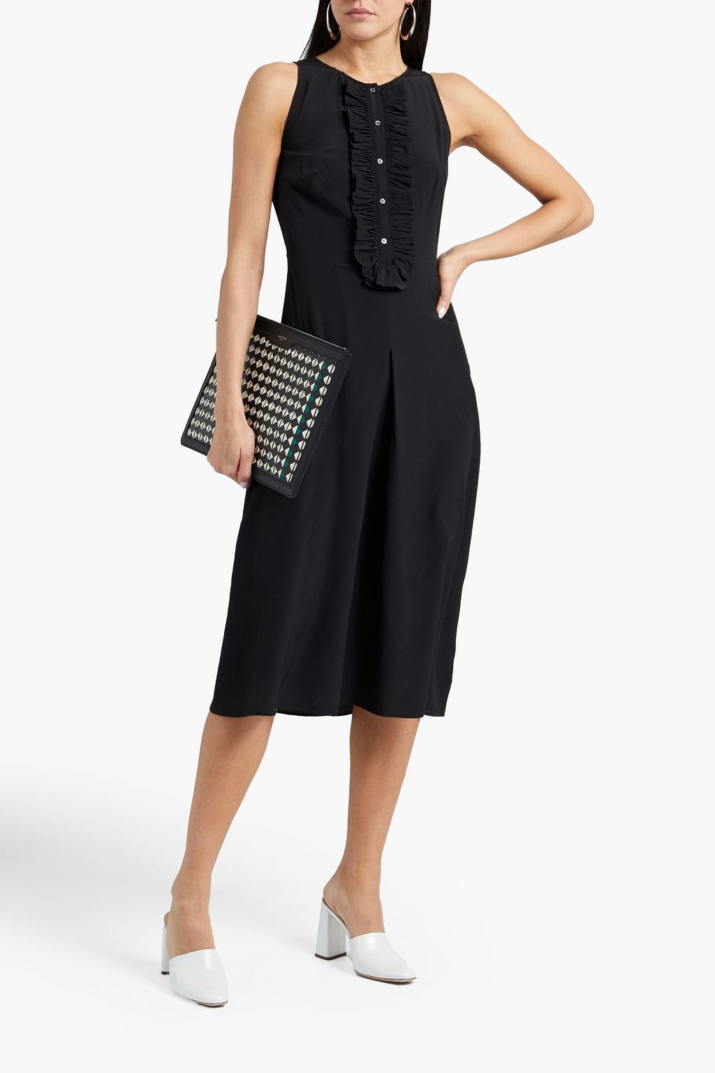 ASPESI Ruffled pleated silk crepe de chine dress