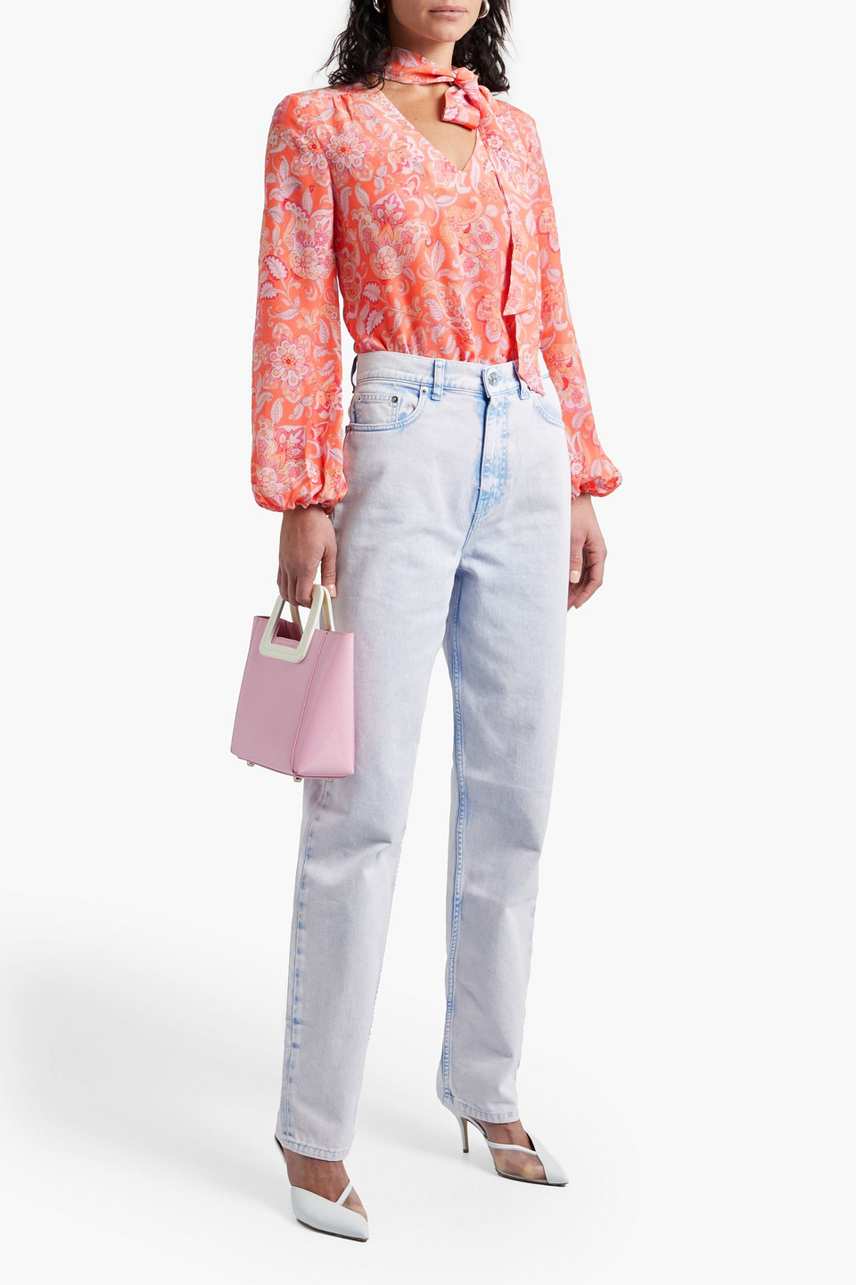 Rixo London Pussy-bow Floral-print Silk Crepe De Chine Blouse