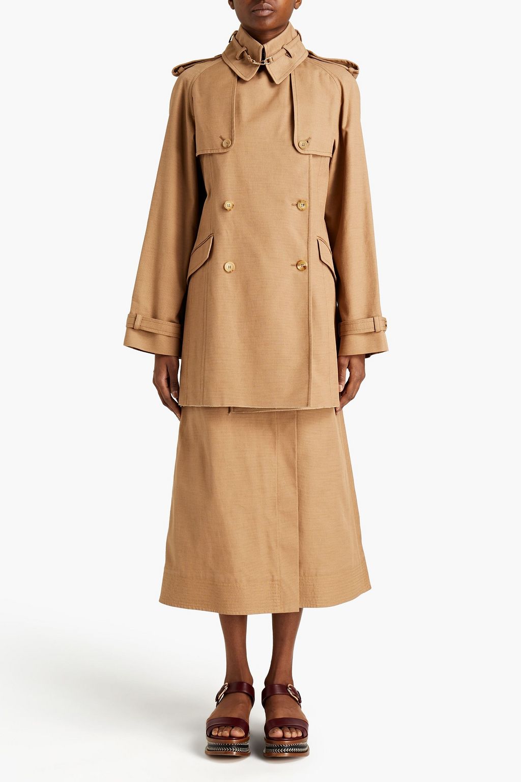 GABRIELA HEARST Alina chiffon-paneled double-breasted cotton-canvas trench coat
