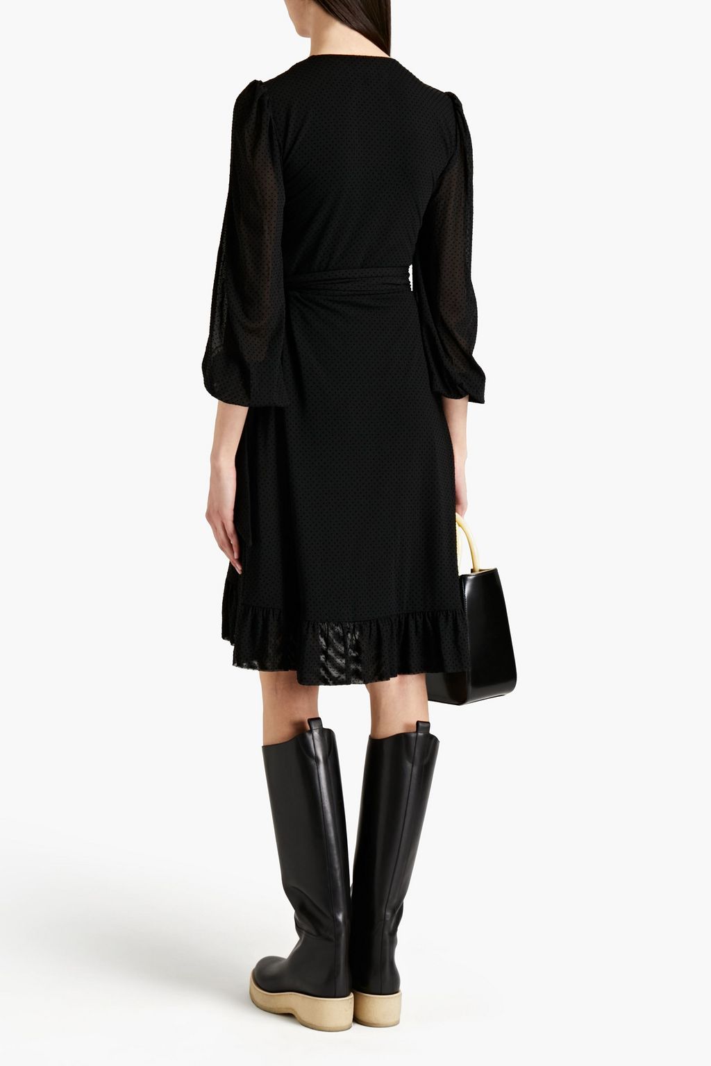 GANNI Gathered Swiss-dot wrap dress