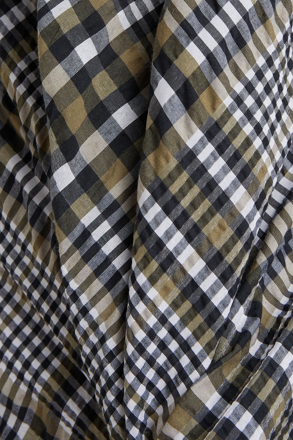 GANNI Shirred checked cotton-blend seersucker maxi dress