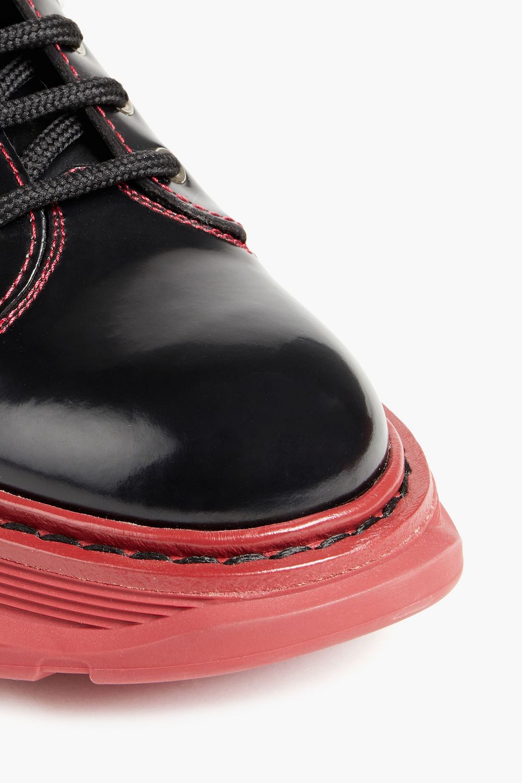 MCQUEEN Studded glossed-leather combat boots