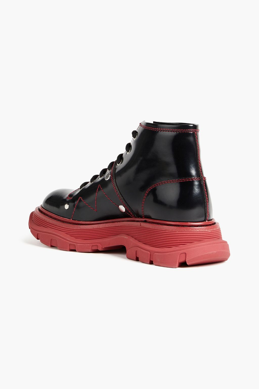 MCQUEEN Studded glossed-leather combat boots