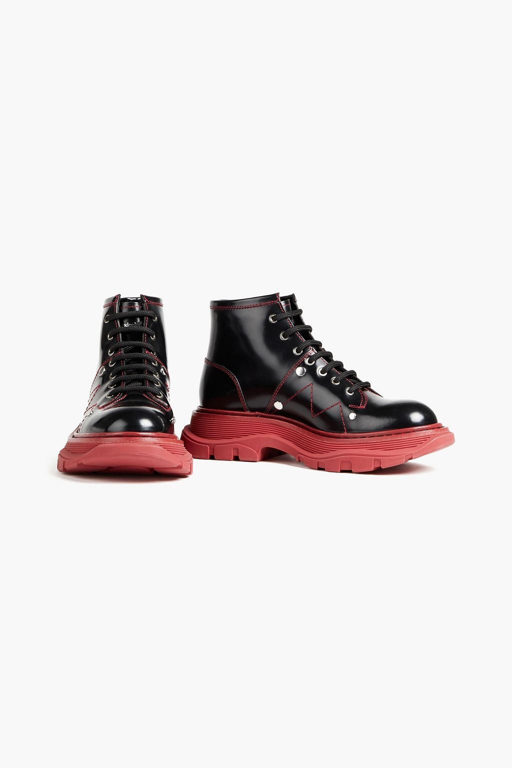 MCQUEEN Studded glossed-leather combat boots