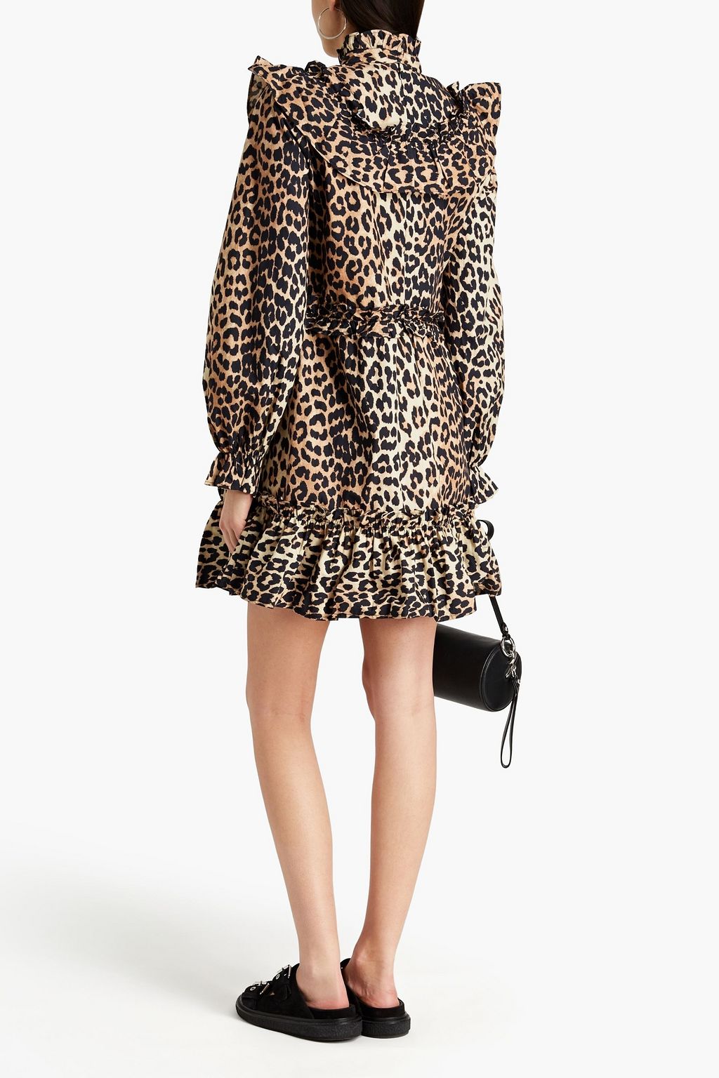 GANNI Ruffled leopard-print cotton mini dress | THE OUTNET