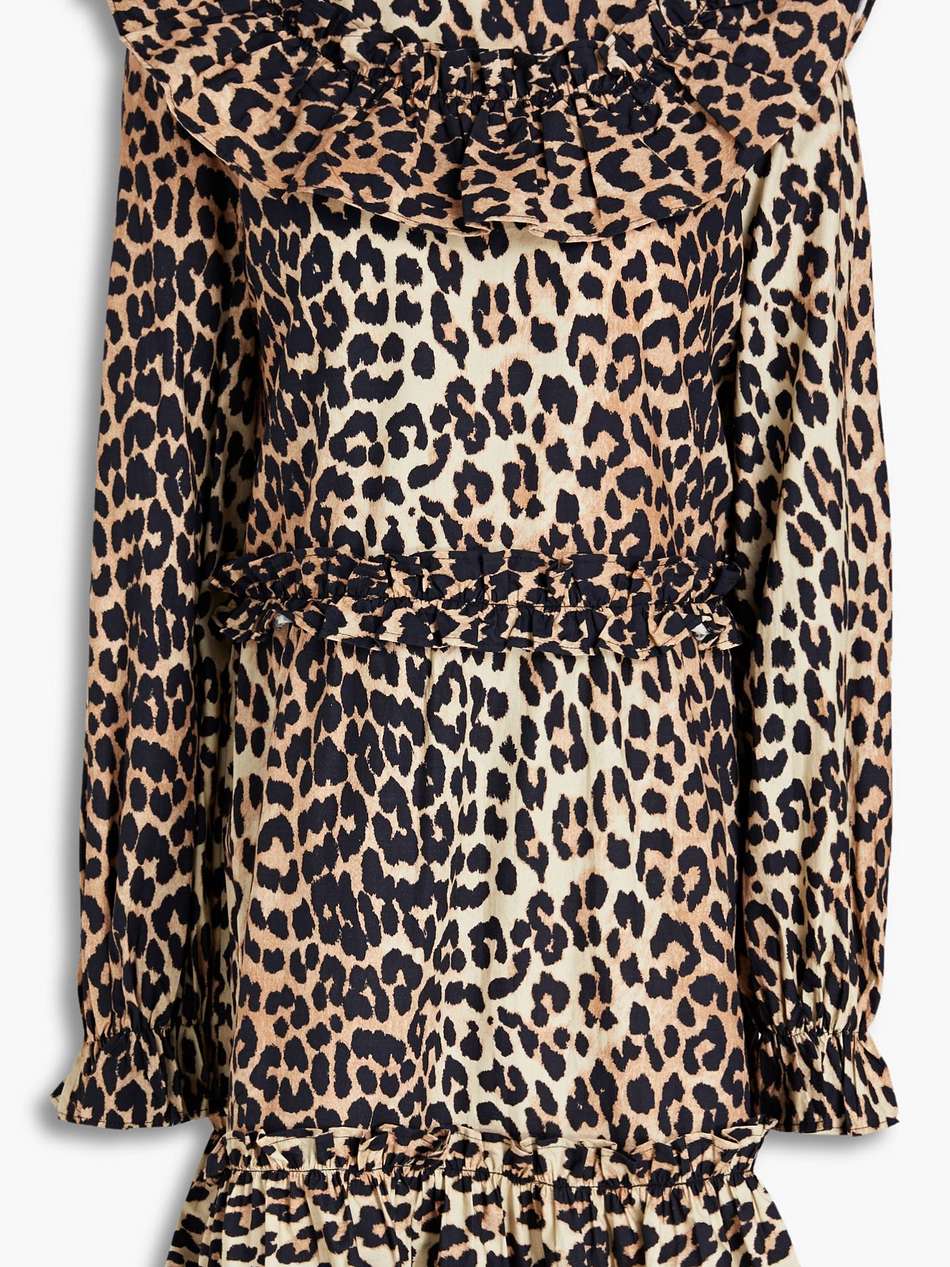 ruffled leopard-print cotton mini dress