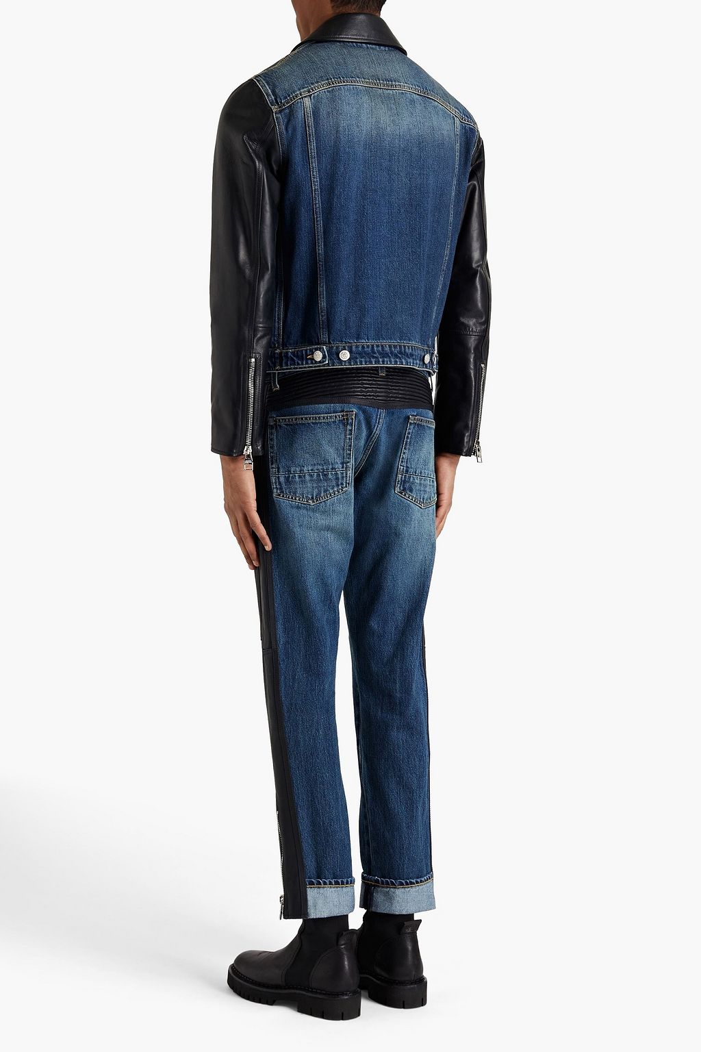 MCQUEEN Leather-paneled denim jacket