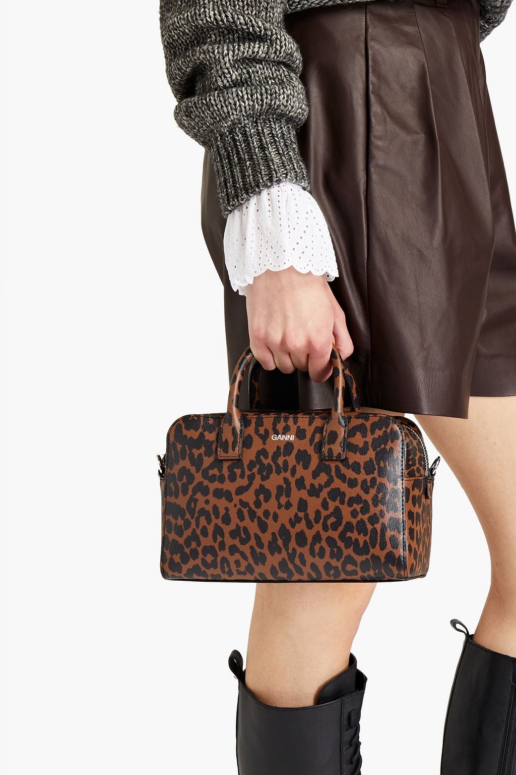 GANNI Polka-dot textured-leather tote