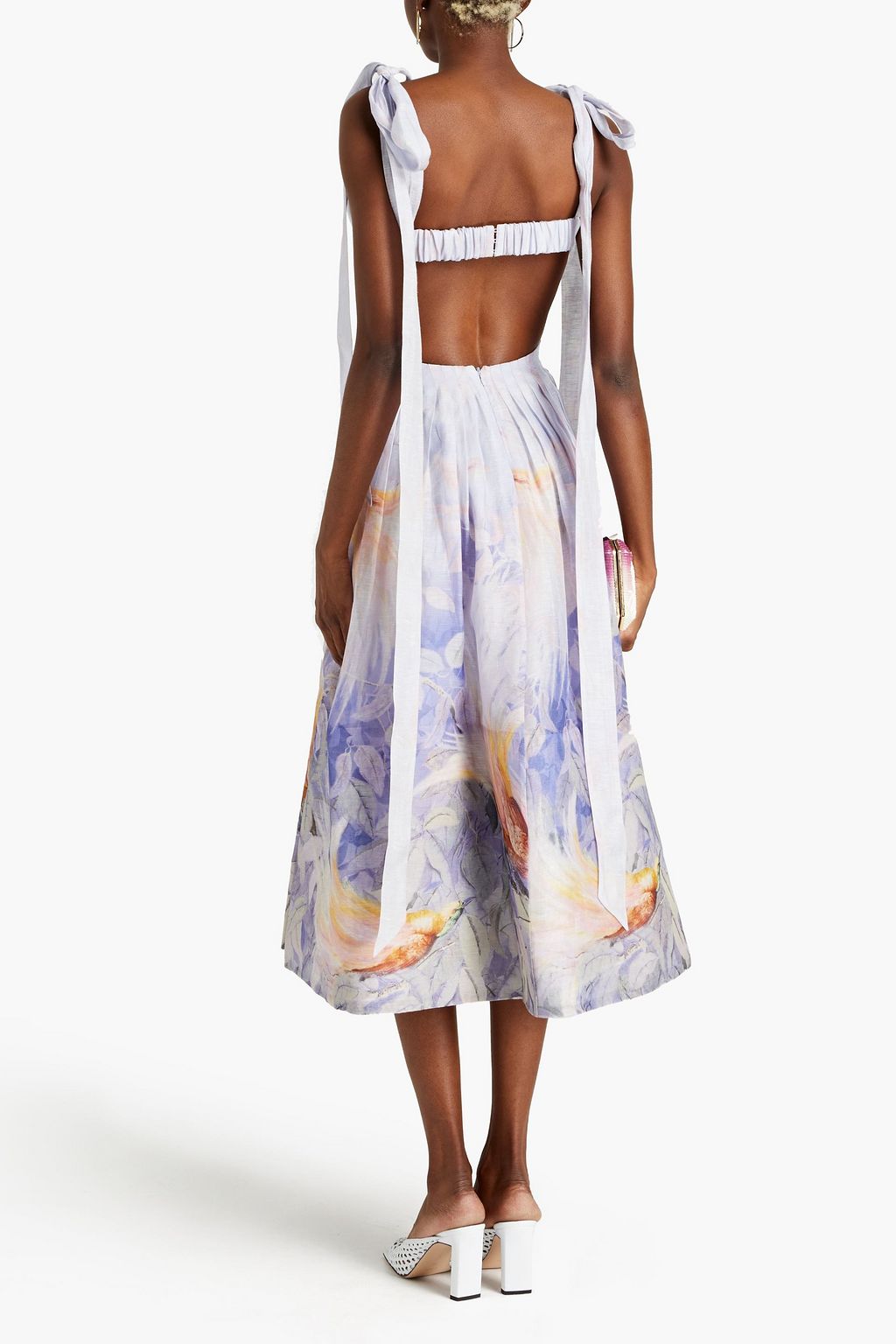 ZIMMERMANN Cutout printed linen and silk-blend midi dress