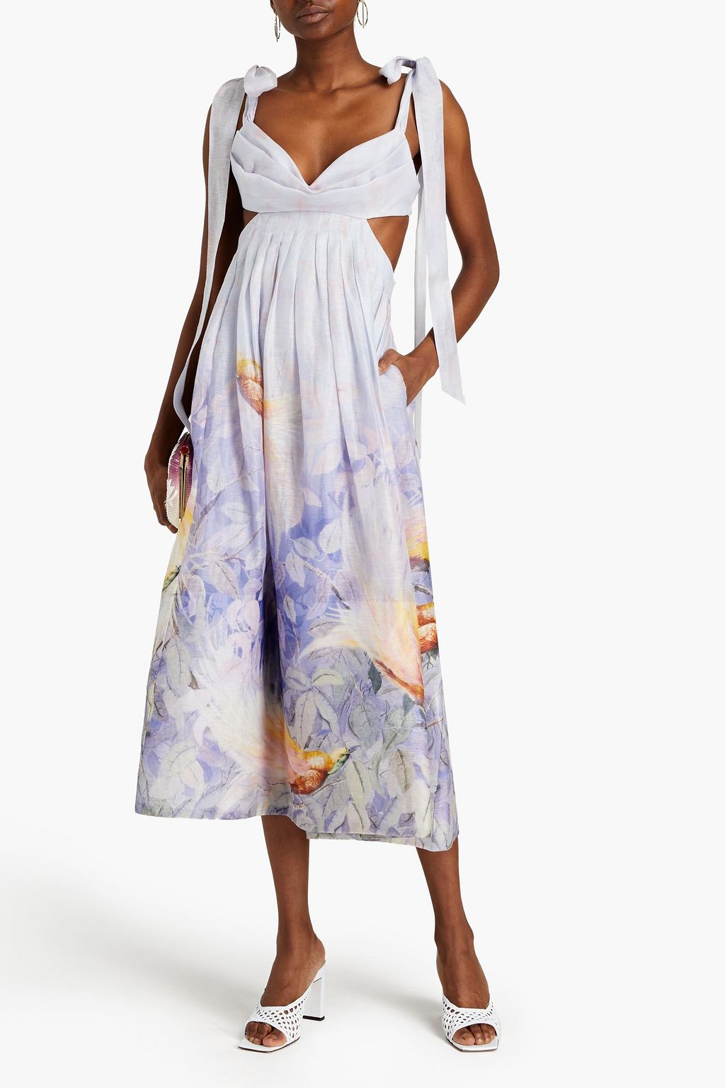 ZIMMERMANN Cutout printed linen and silk-blend midi dress
