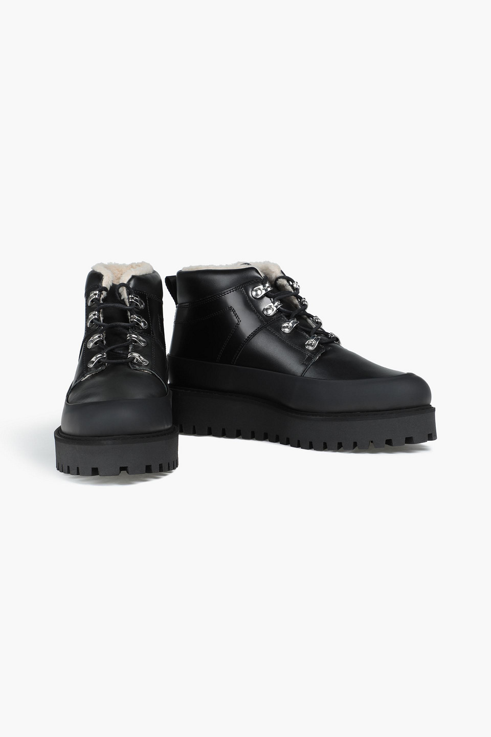 Ganni Leather Platform Ankle Boots In Black