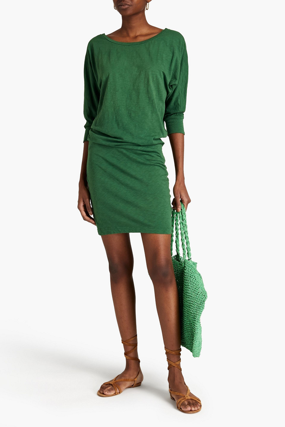 Velvet By Graham & Spencer Draped Cotton-jersey Mini Dress In Green