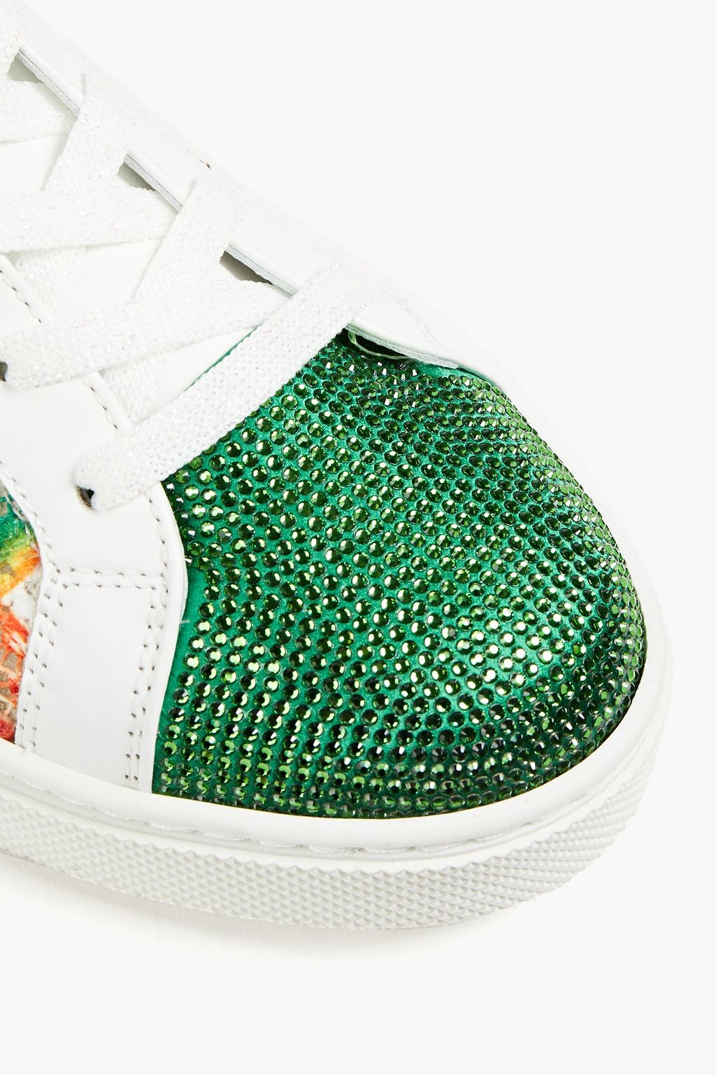 RENE' CAOVILLA Embellished leather and printed lace sneakers