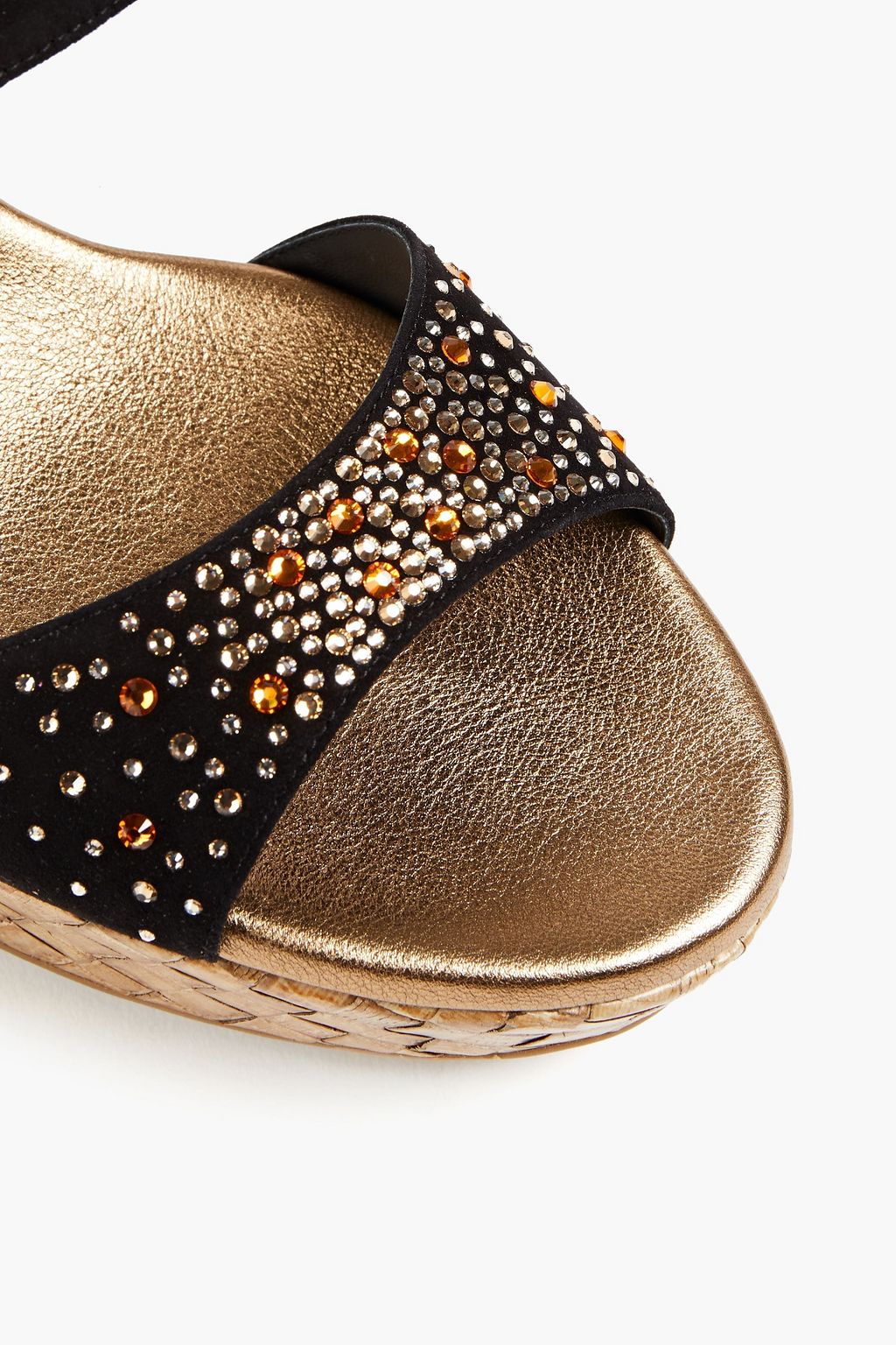 RENE' CAOVILLA Terina crystal-embellished suede wedge mules