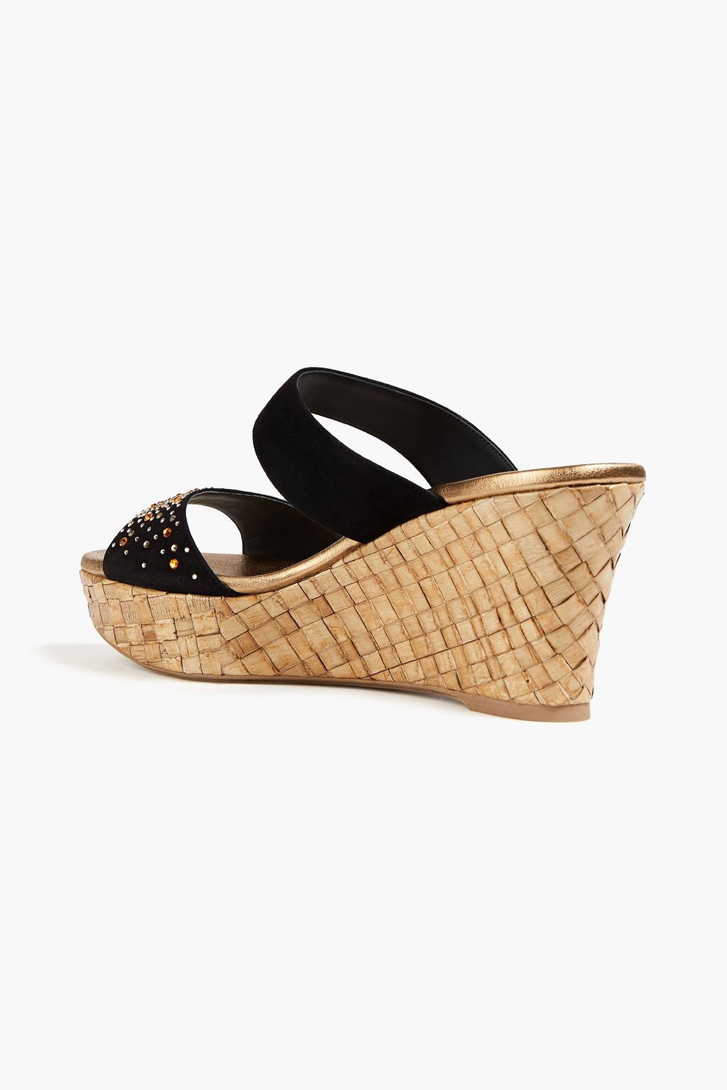 RENE' CAOVILLA Terina crystal-embellished suede wedge mules