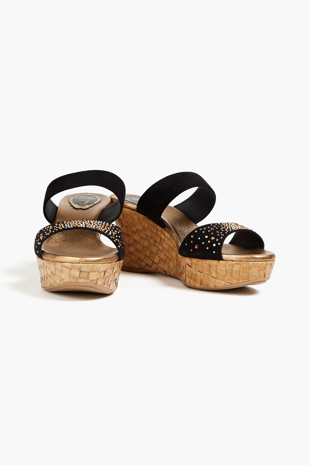 RENE' CAOVILLA Terina crystal-embellished suede wedge mules