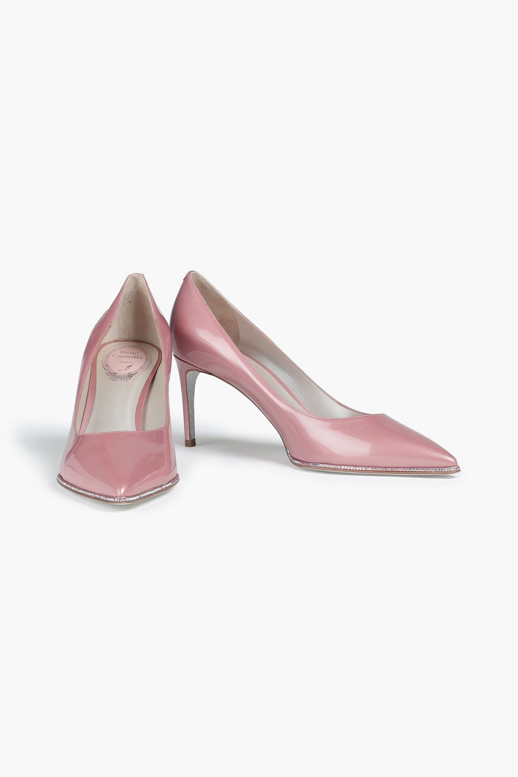 RENE' CAOVILLA Crystal-embellished patent-leather pumps