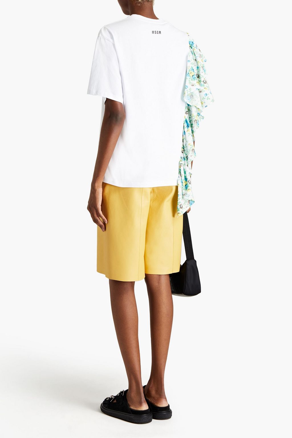 MSGM Floral-print crepe de chine-paneled cotton-jersey T-shirt