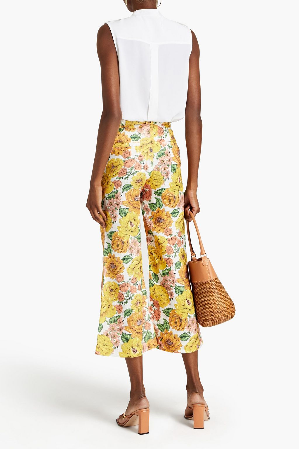 ZIMMERMANN Belted floral-print linen kick-flare pants