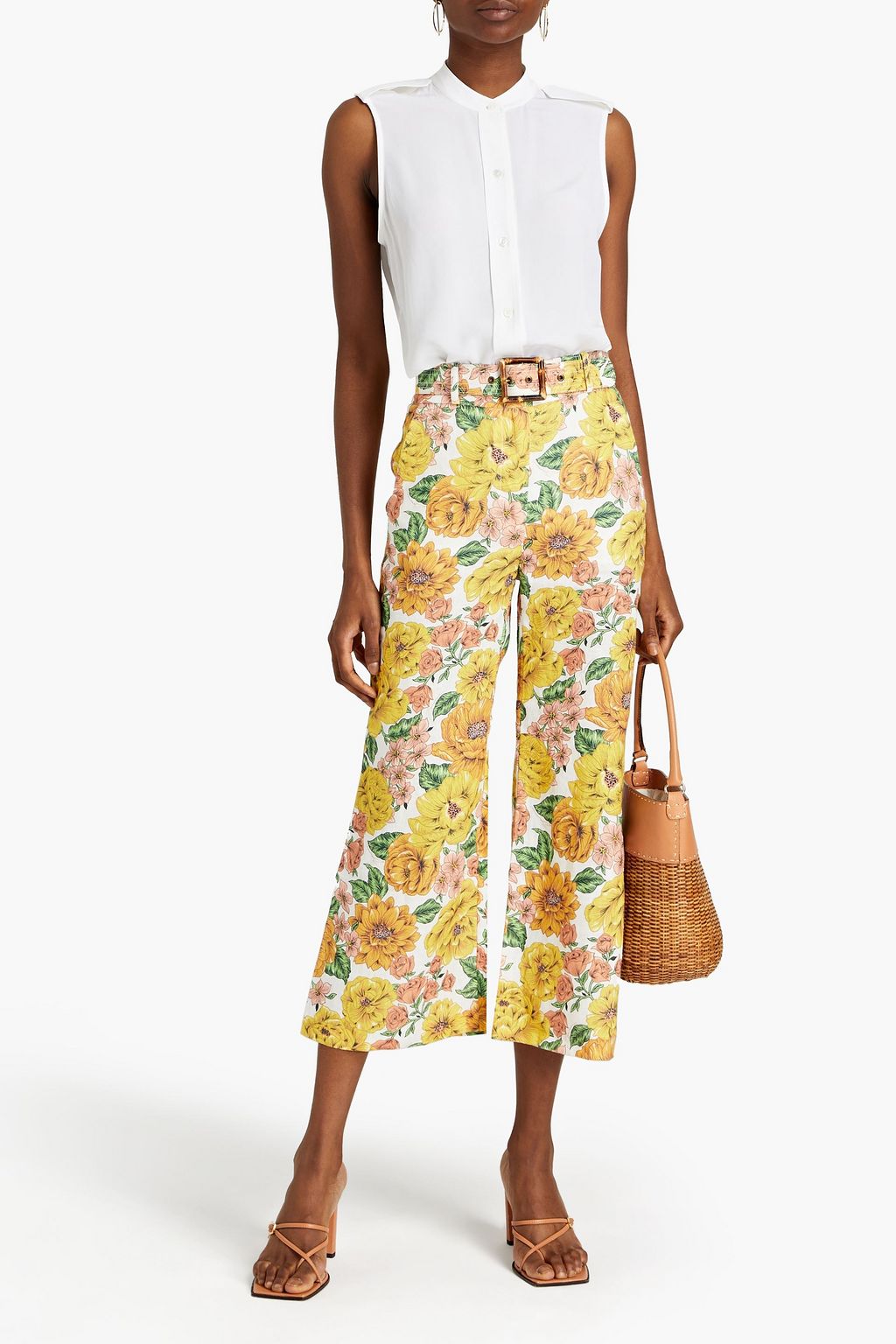 ZIMMERMANN Belted floral-print linen kick-flare pants