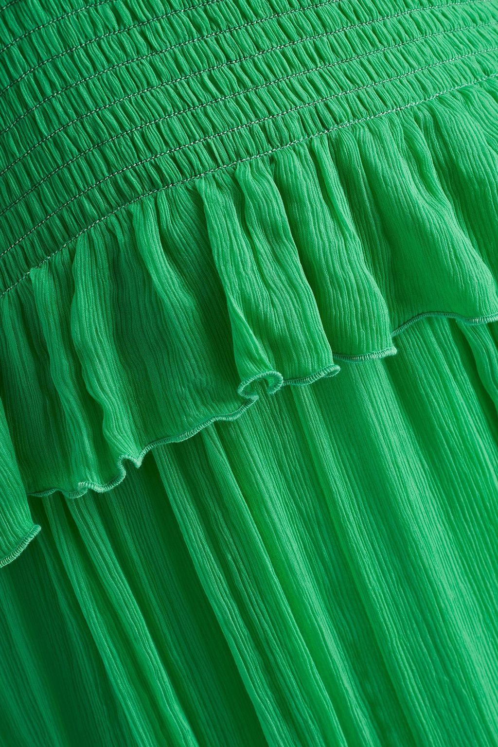 MSGM Ruffle-trimmed shirred silk-crepon midi dress