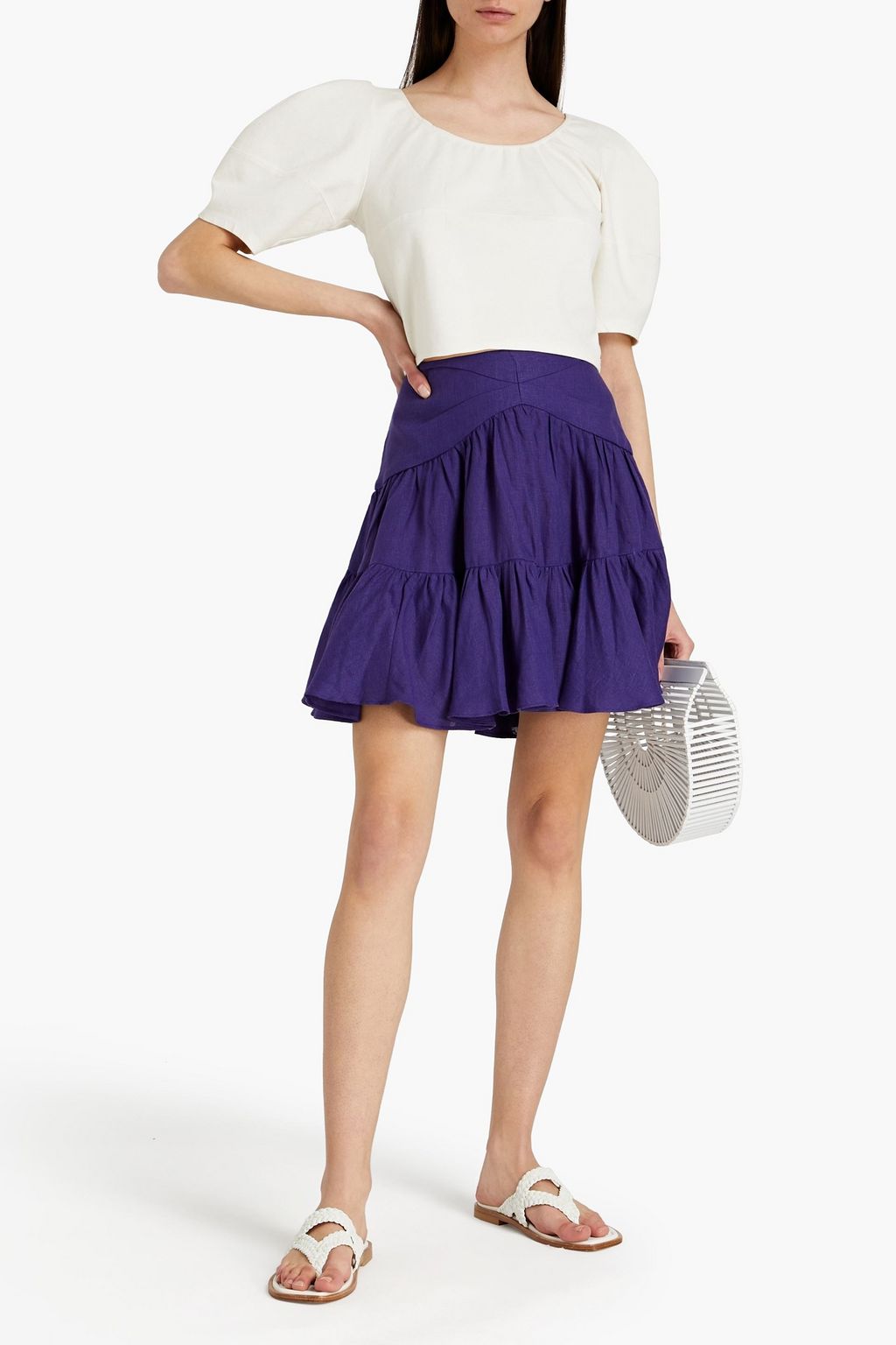 ZIMMERMANN Gathered linen mini skirt