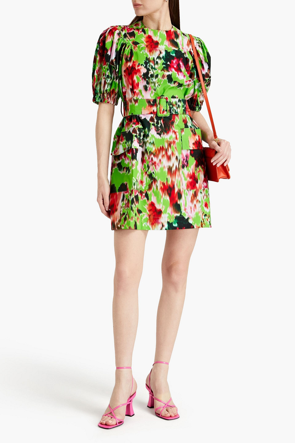 Msgm Belted Printed Cotton-poplin Mini Dress In Multi