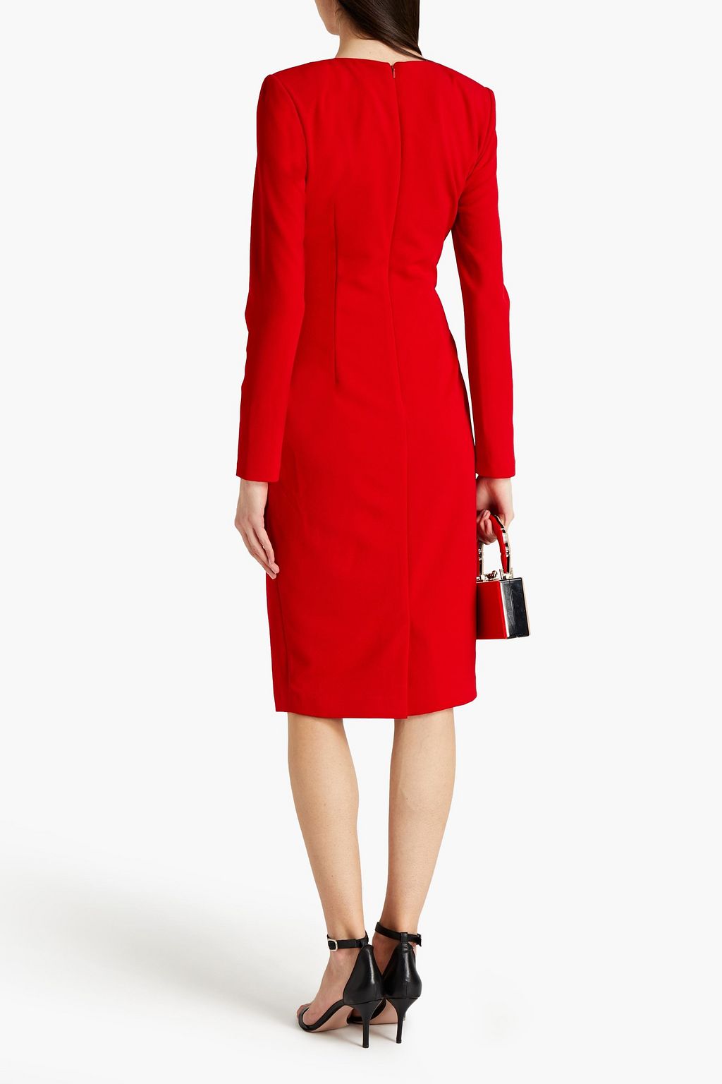BADGLEY MISCHKA Draped button-embellished crepe dress
