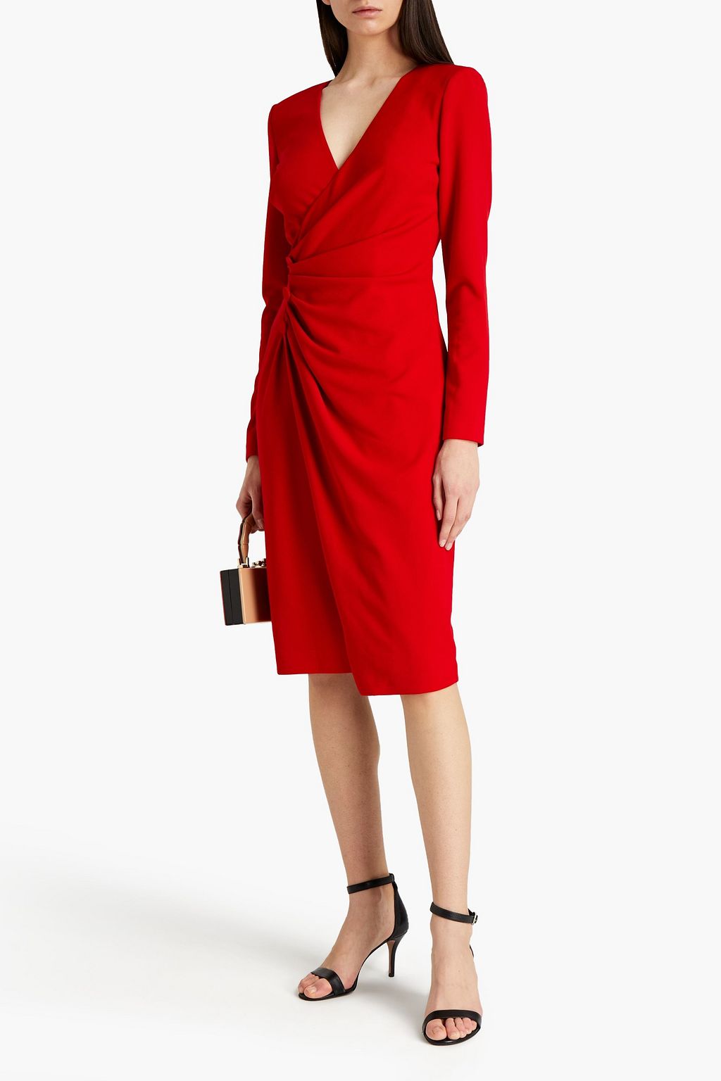 BADGLEY MISCHKA Draped button-embellished crepe dress