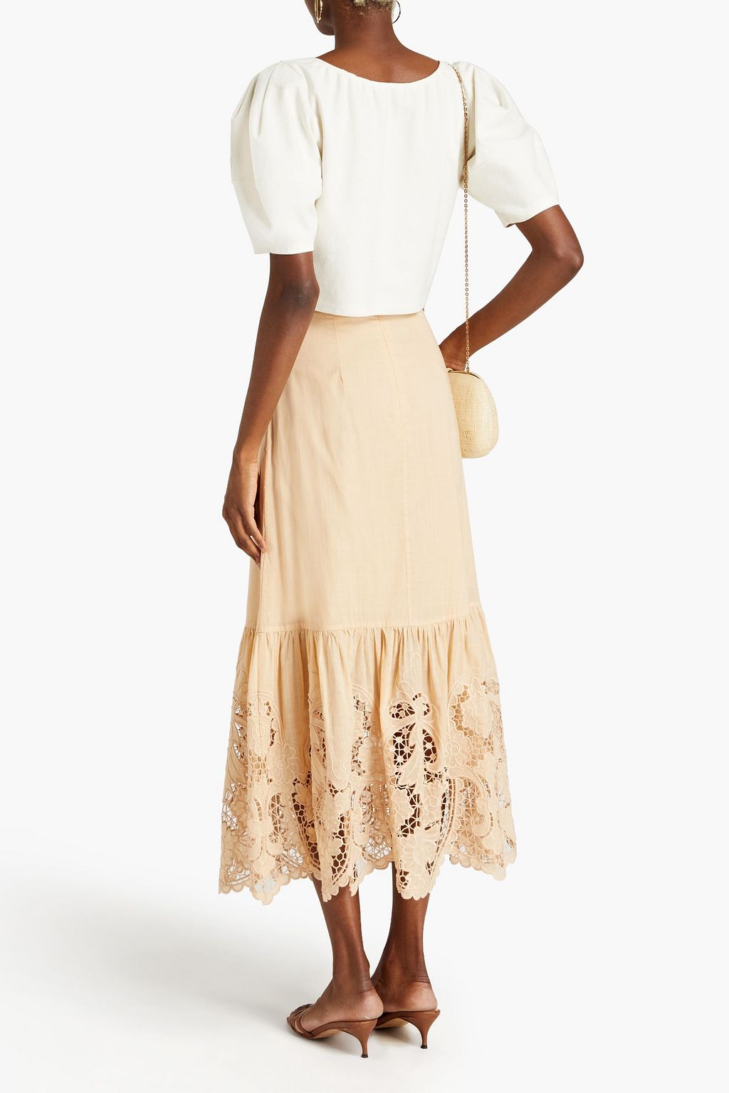 ZIMMERMANN Boderie anglaise-trimmed gathered cotton midi skirt