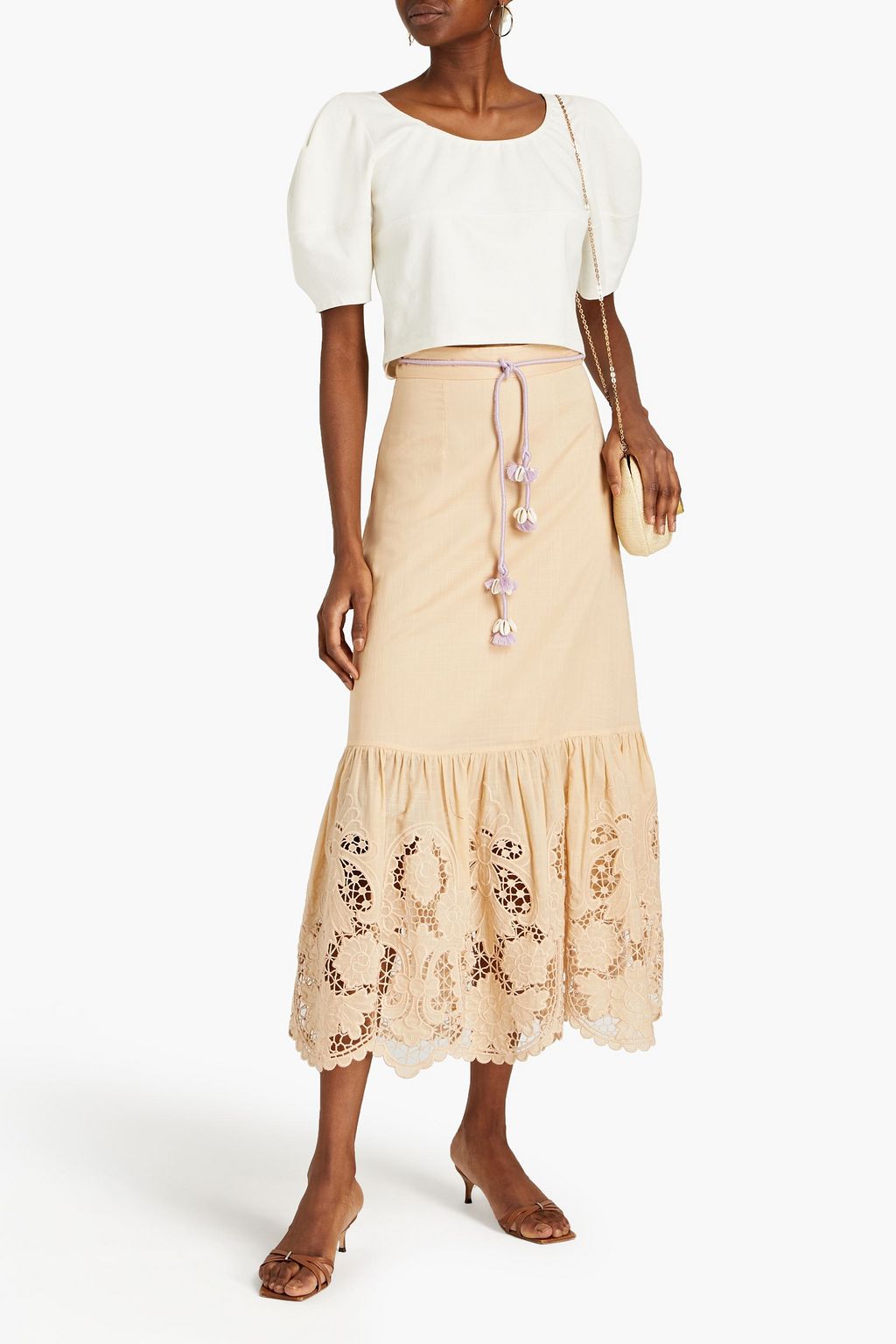 ZIMMERMANN Boderie anglaise-trimmed gathered cotton midi skirt