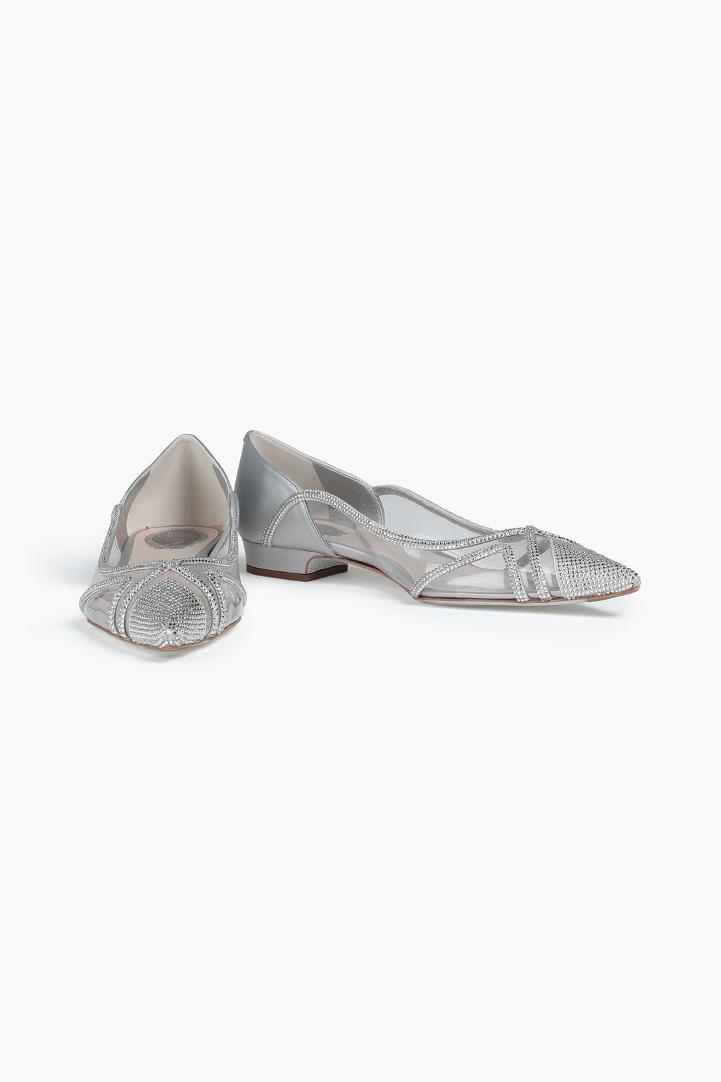RENE' CAOVILLA Dania embellished PVC-paneled leather point-toe flats
