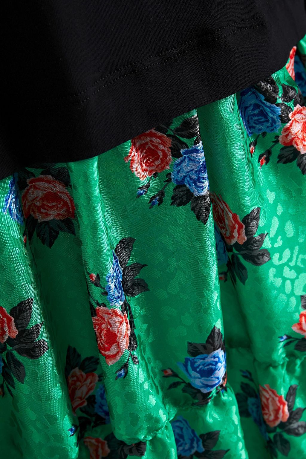 MSGM Paneled floral-print satin-jacquard and cotton-jersey midi dress