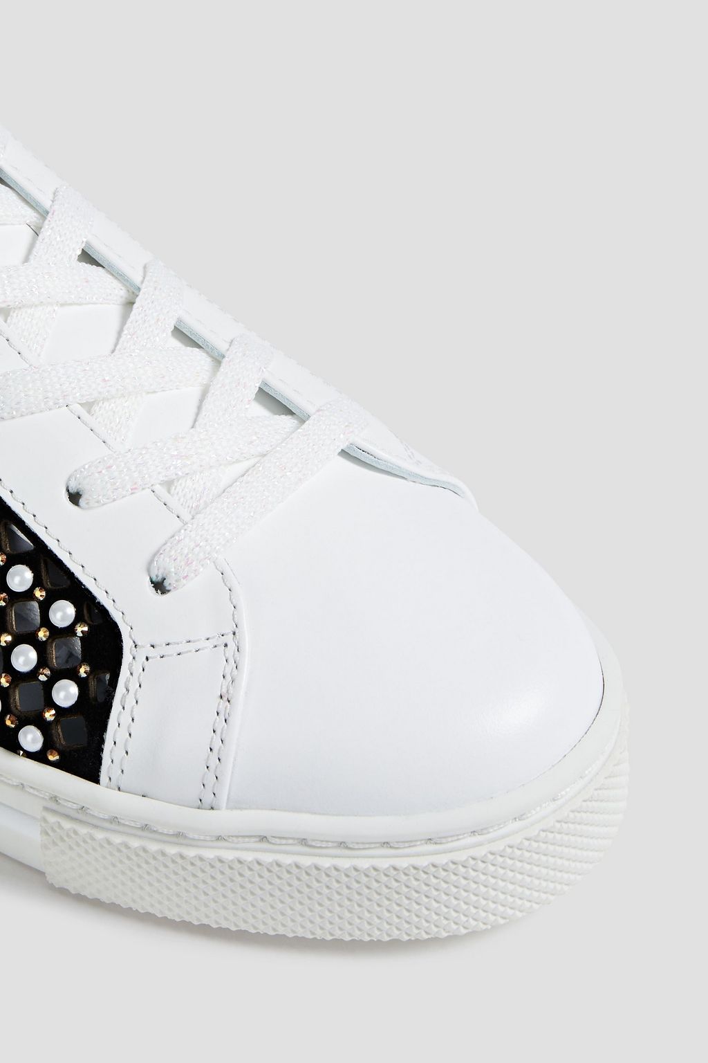 RENE' CAOVILLA Embellished suede and leather sneakers