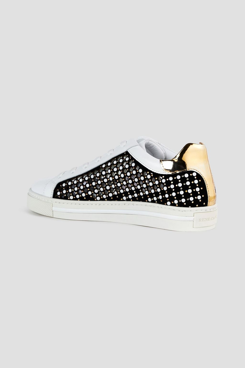 RENE' CAOVILLA Embellished suede and leather sneakers