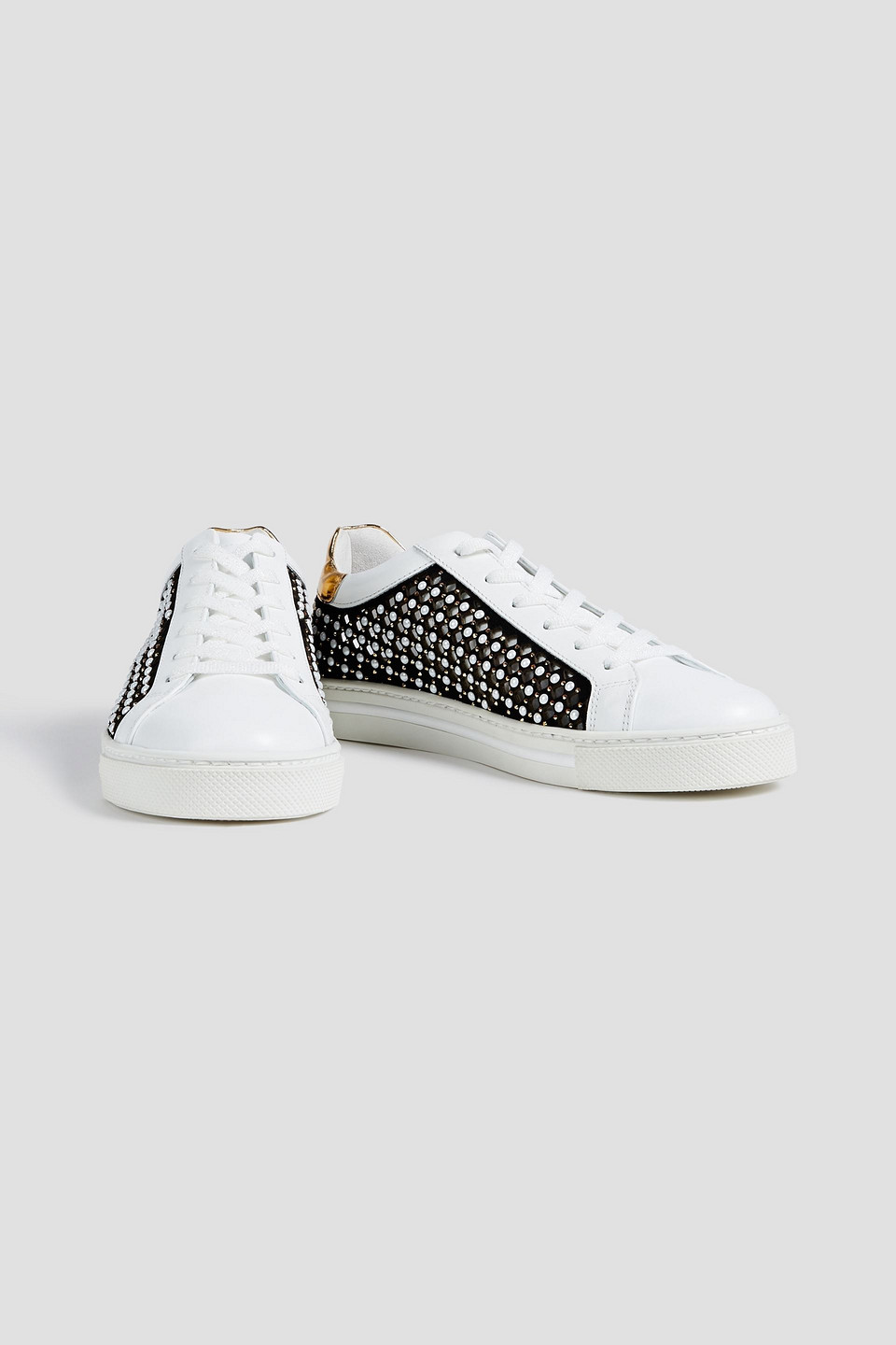 René Caovilla Embellished Suede And Leather Trainers In White