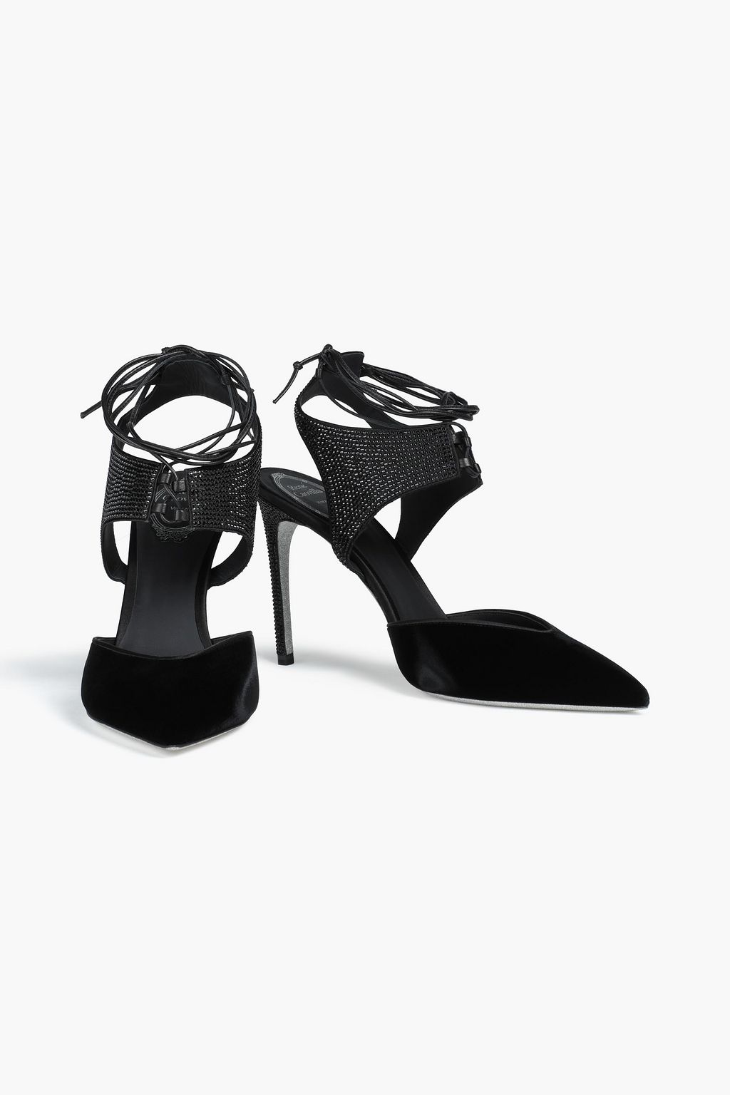 RENE' CAOVILLA Crystal-embellished velvet pumps