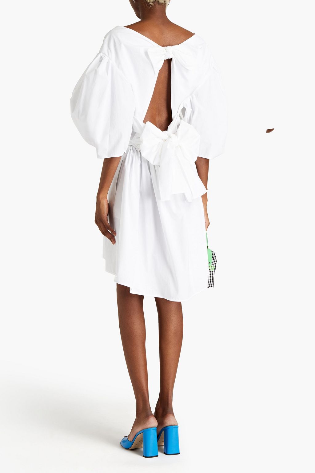 MSGM Cutout bow-detailed pleated cotton-poplin mini dress