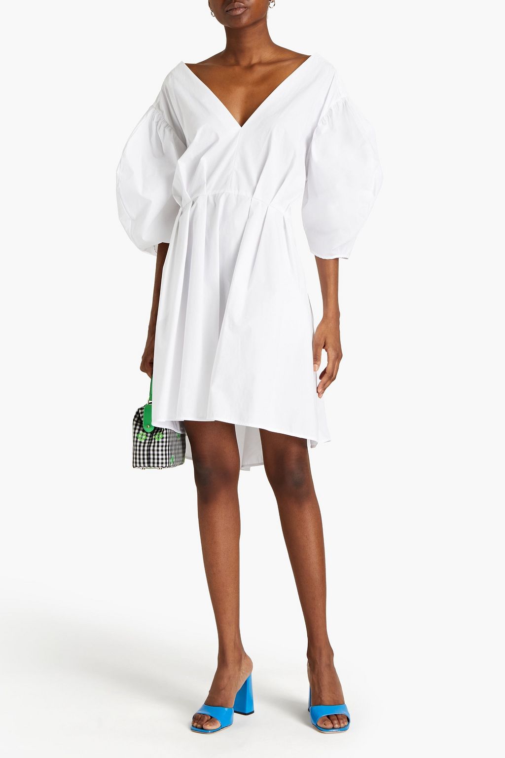 MSGM Cutout bow-detailed pleated cotton-poplin mini dress