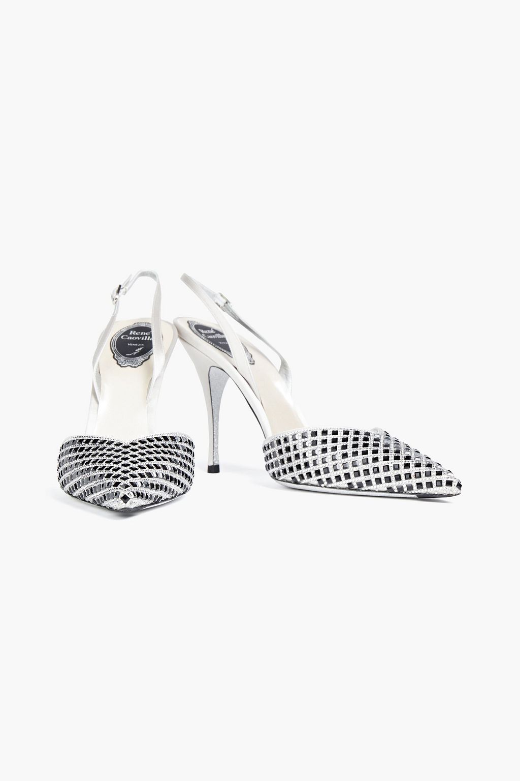 RENE' CAOVILLA Sally embellished satin slingback pumps