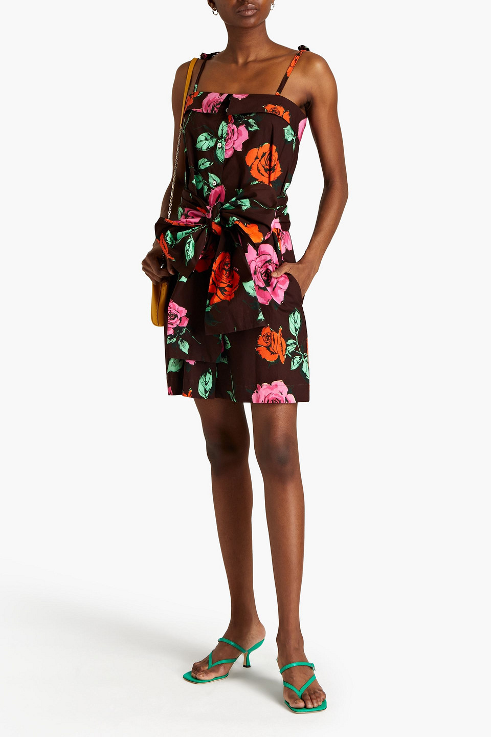 Msgm Bow-embellished Floral-print Cotton-poplin Mini Dress In Multi