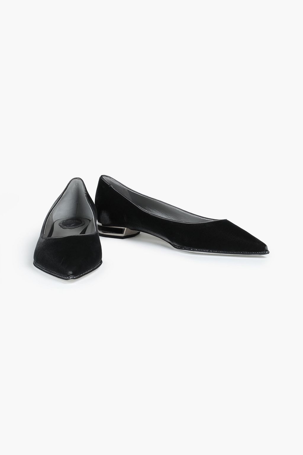 RENE' CAOVILLA Crystal-embellished velvet point-toe flats