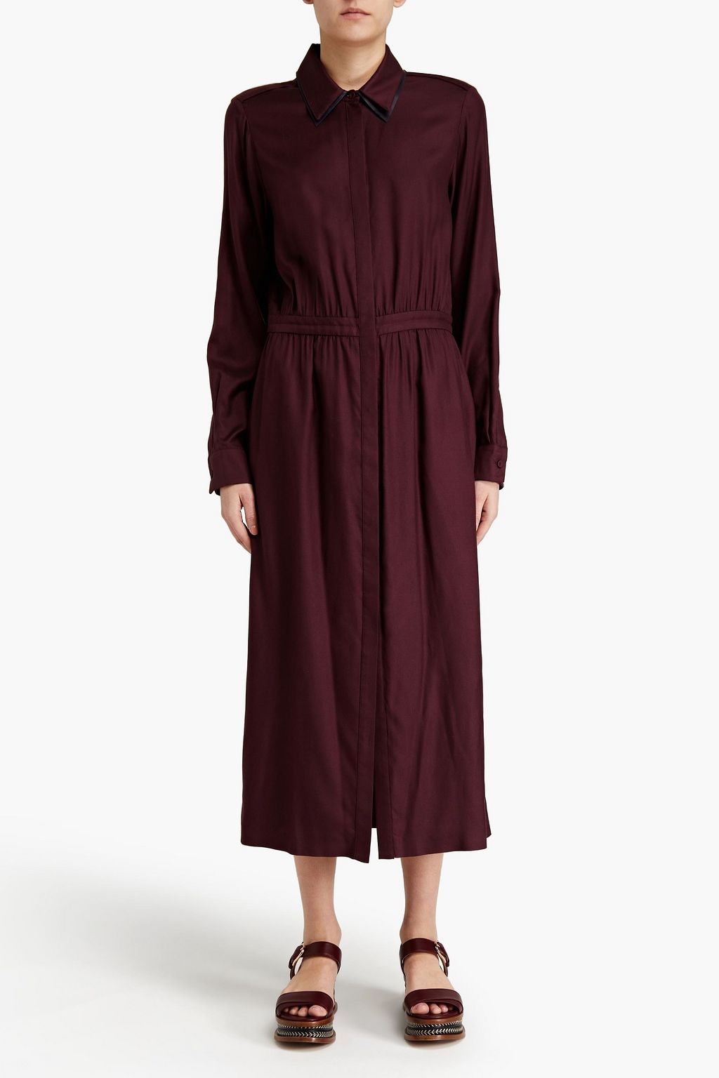 GABRIELA HEARST Lowell leather-trimmed silk-twill midi dress