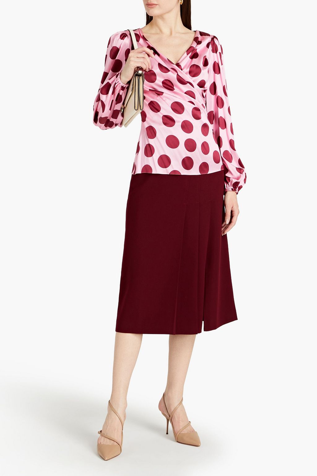 DOLCE&GABBANA Wrap-effect polka-dot silk-blend satin blouse