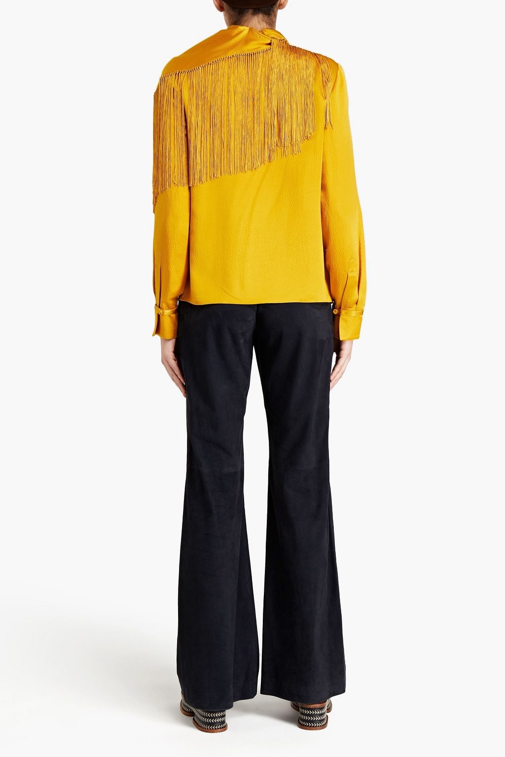 GABRIELA HEARST Andersen fringe-trimmed draped silk-satin top