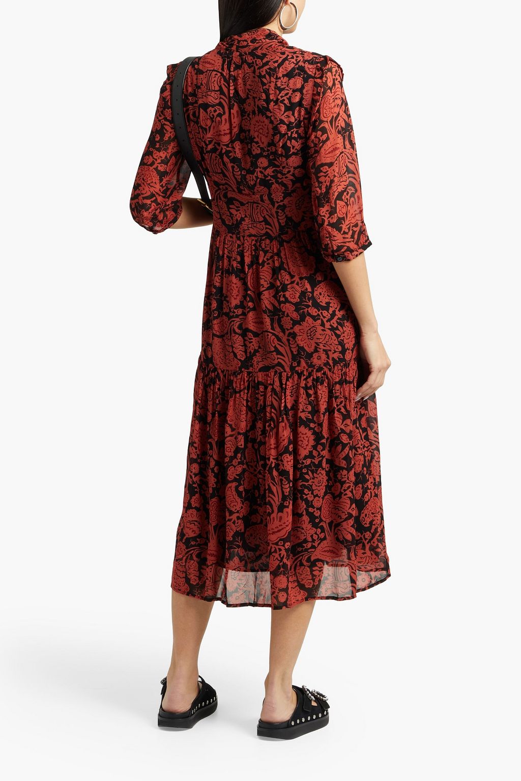 BA&SH Aline ruffle-trimmed printed georgette midi dress