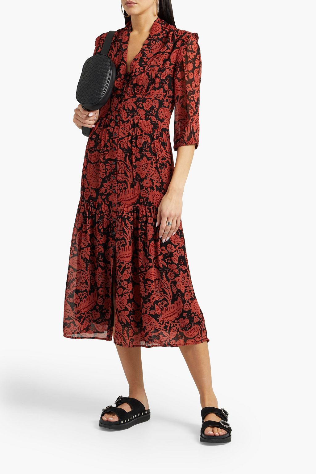 BA&SH Aline ruffle-trimmed printed georgette midi dress